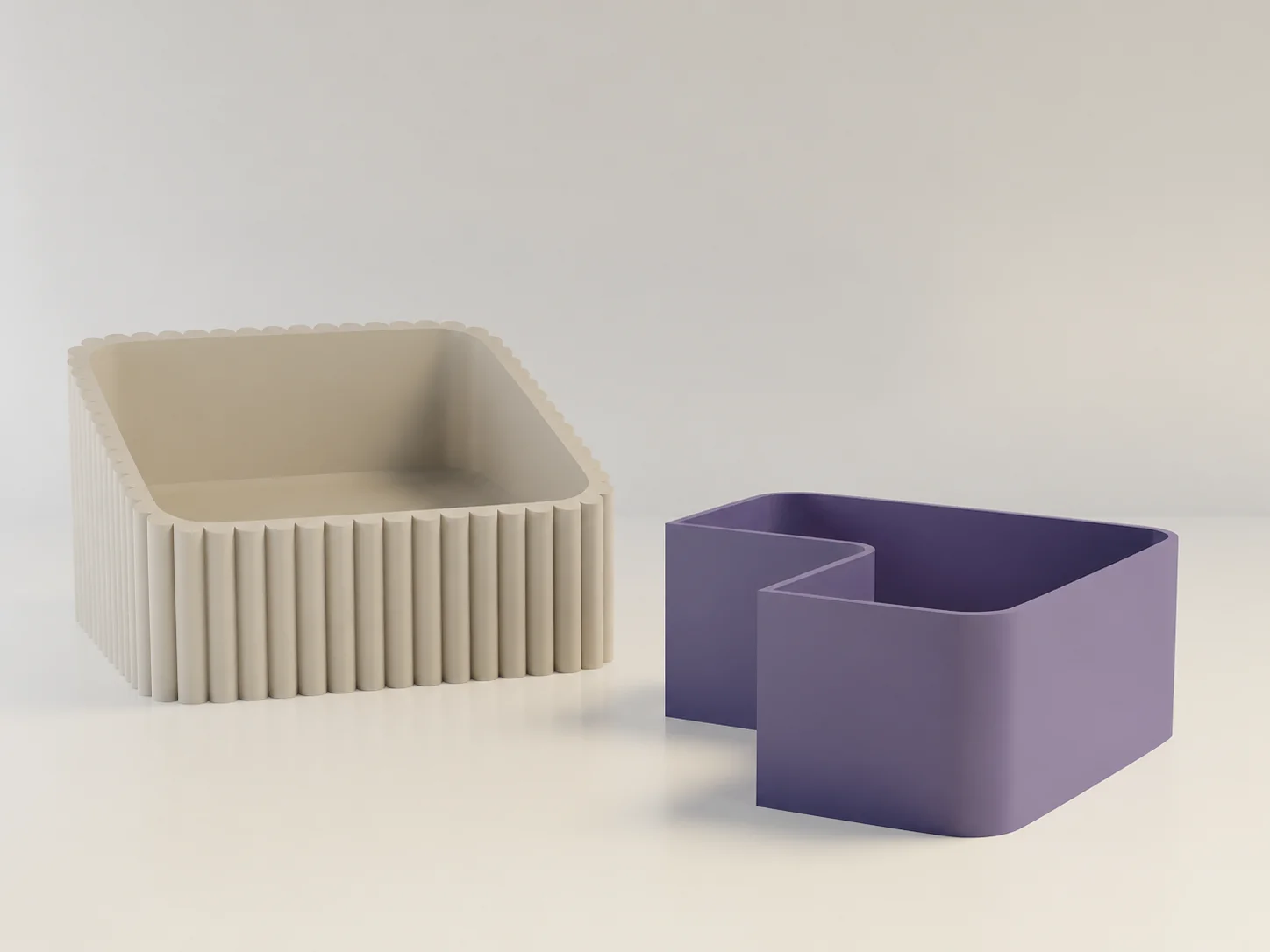 3D Baskı Fıstık Kasesi - Çift Hazneli Kabuk Ayırıcı Sunum Kasesi - Bej Mor görsel 2