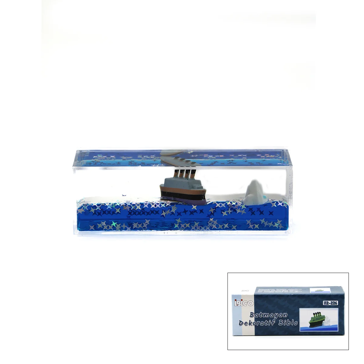 Akvaryum Yüzen Dekoratif Biblo Gemi & Ada (Mavi) 13x4.5x4.2 cm görsel 2
