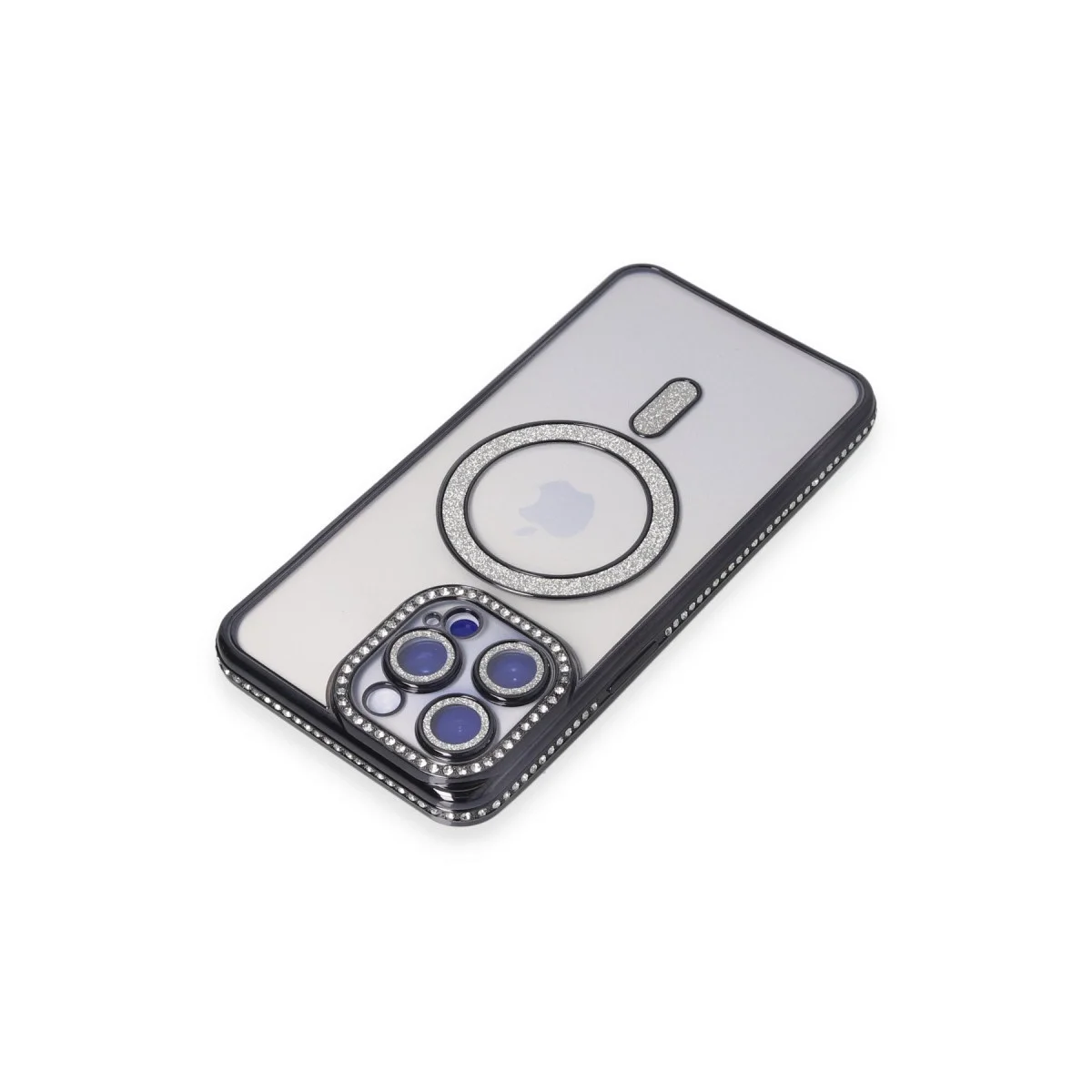 Apple İphone 15 Pro Max Kılıf Joke Simli Magneticsafe Kılıf - Siyah görsel 2
