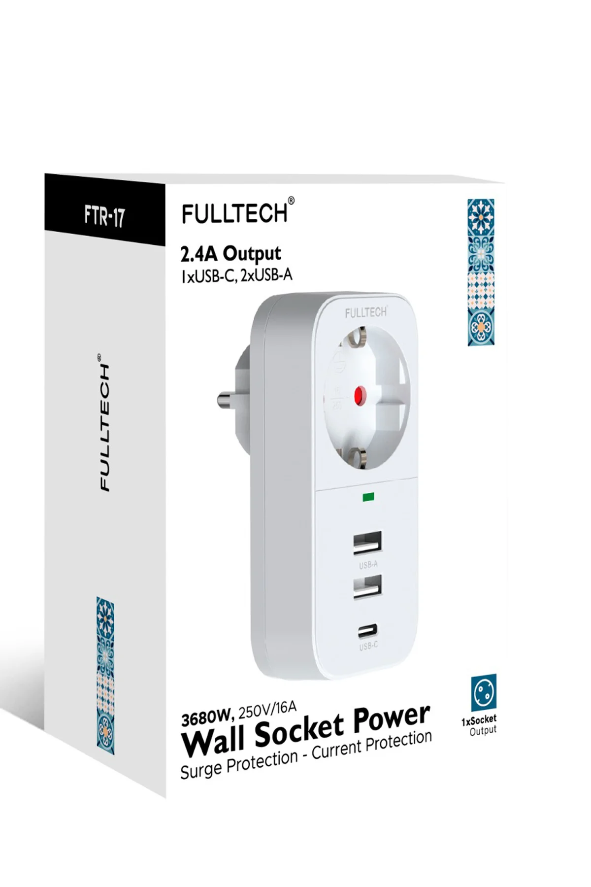 vothoon 2.4A Çıkışlı 2xUSB 1xType-C Tekli Priz Ftr-17 görsel 2