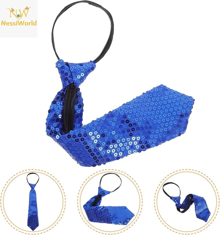 Mavi Pul Payetli Işıltılı Parti Kravatı 33 cm görsel 3
