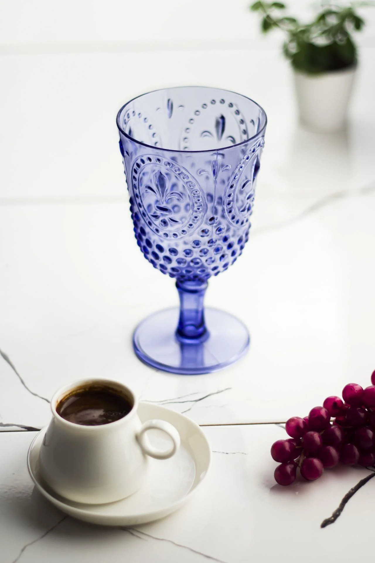 Akrilik Mavi Tekli Kadeh & Su Meşrubat Kahve Yanı Bardağı 450 ml ( Cam Değildir ) görsel 2