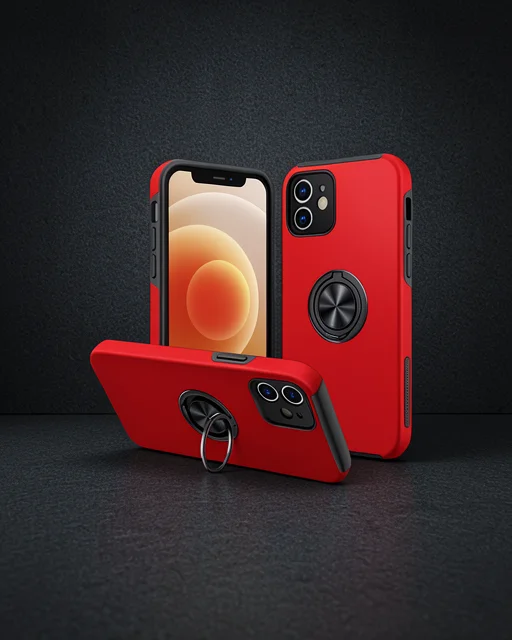 Apple İphone 12 Kılıf Elit Yüzüklü Kapak - Kırmızı