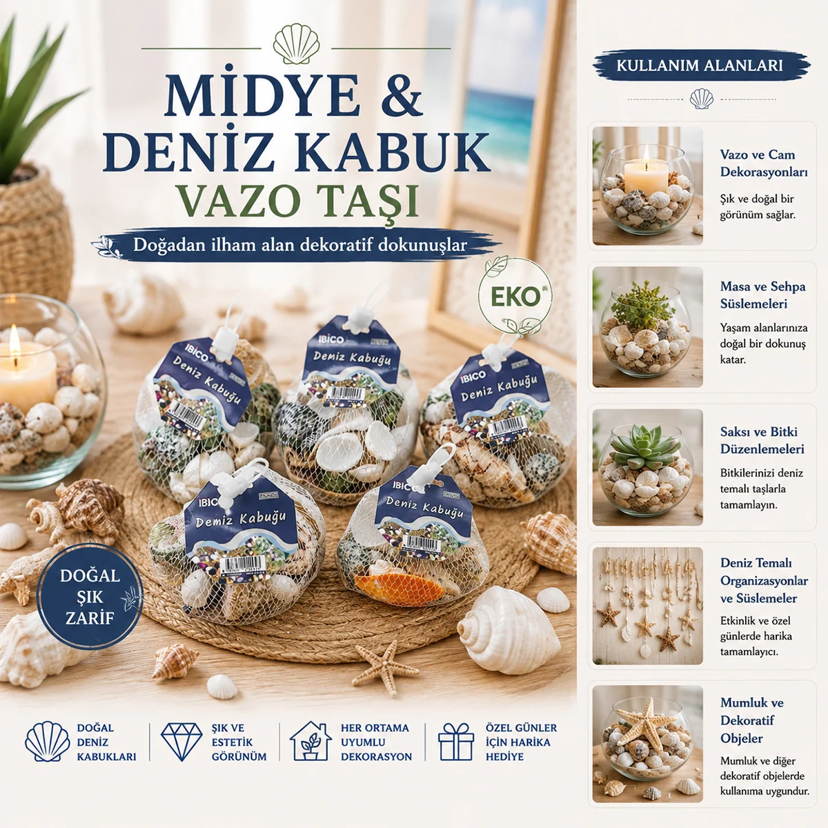 Midye ve Deniz Kabuklu Vazo Taşı