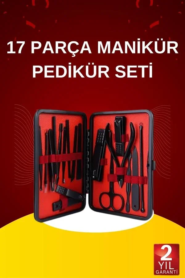 17 Parça El Ayak Bakım Seti Tırnak Tezleme Manikür Pedikür Cımbız Törpü Tırnak Makası görsel 2