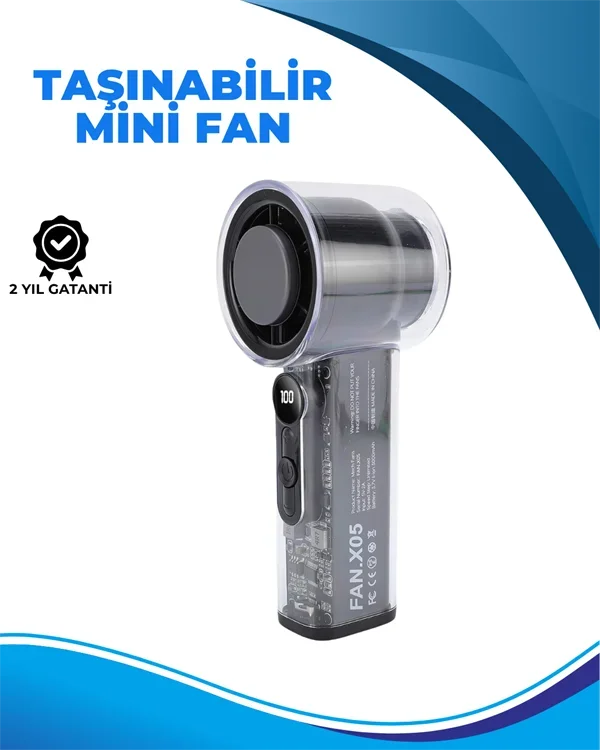 Taşınabilir El Fanı 100 Seviyeli Rüzgar Hızı Ayarı Sessiz Çalışma - Dijital Ekranlı