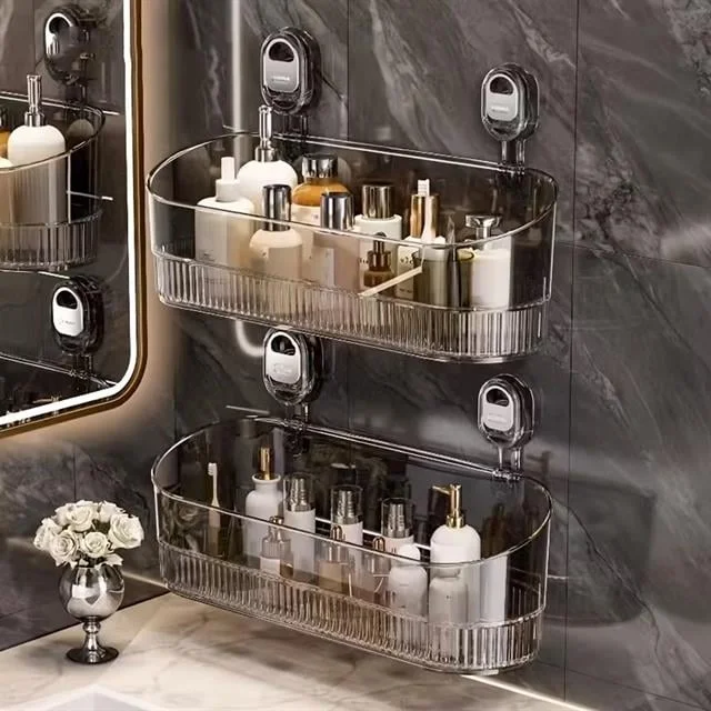 SN-29266 Vantuzlu Şeffaf Banyo Mutfak Rafı Organizer görsel 2