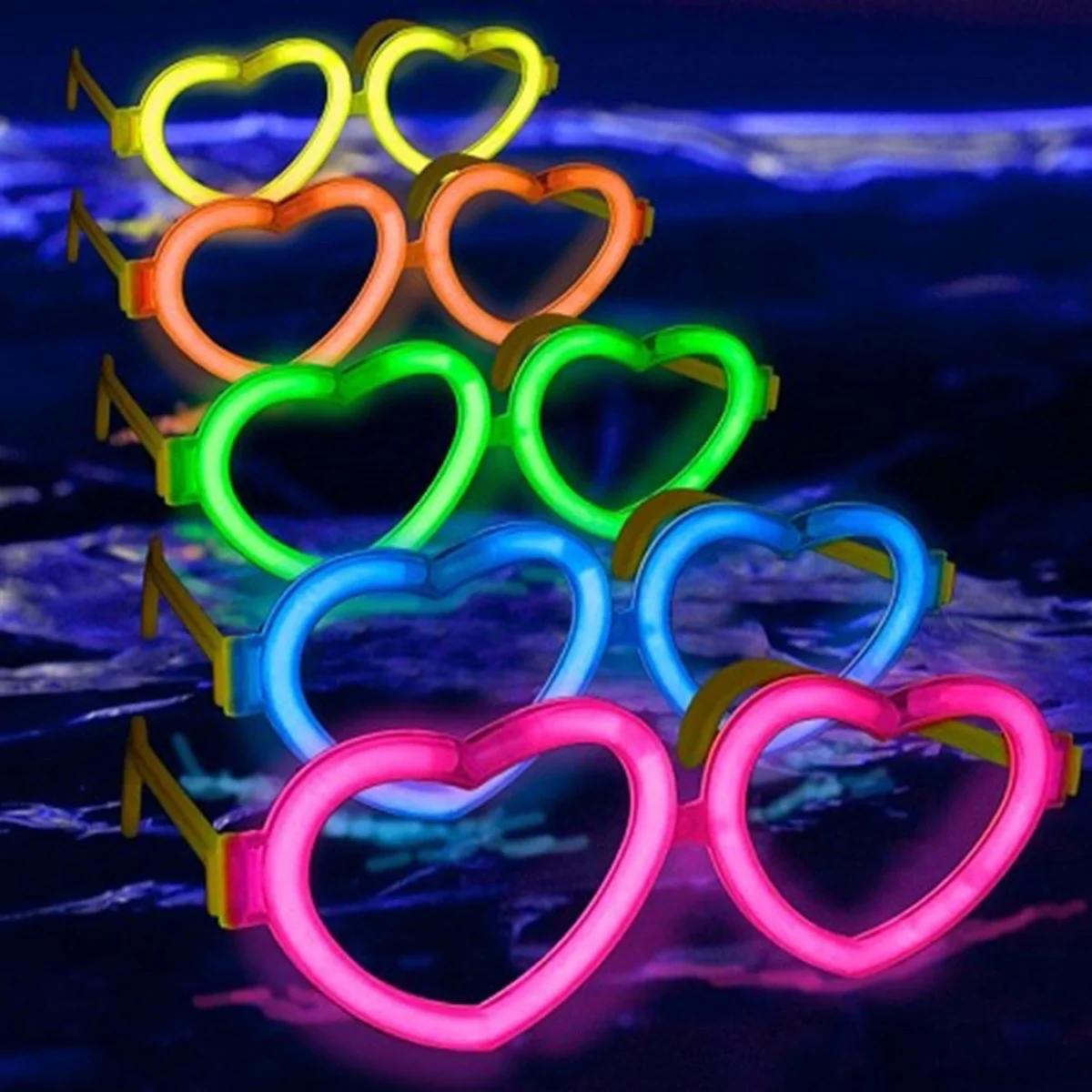 Glow Kalpli Fosforlu Gözlük 6’lı Renkli Set – Neon Parti görsel 2