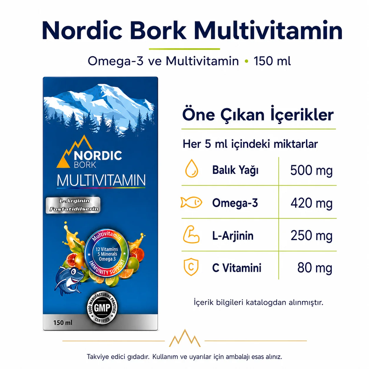 Nordic Bork Omega-3 ve Multivitamin Sıvı Takviye 150 ml
