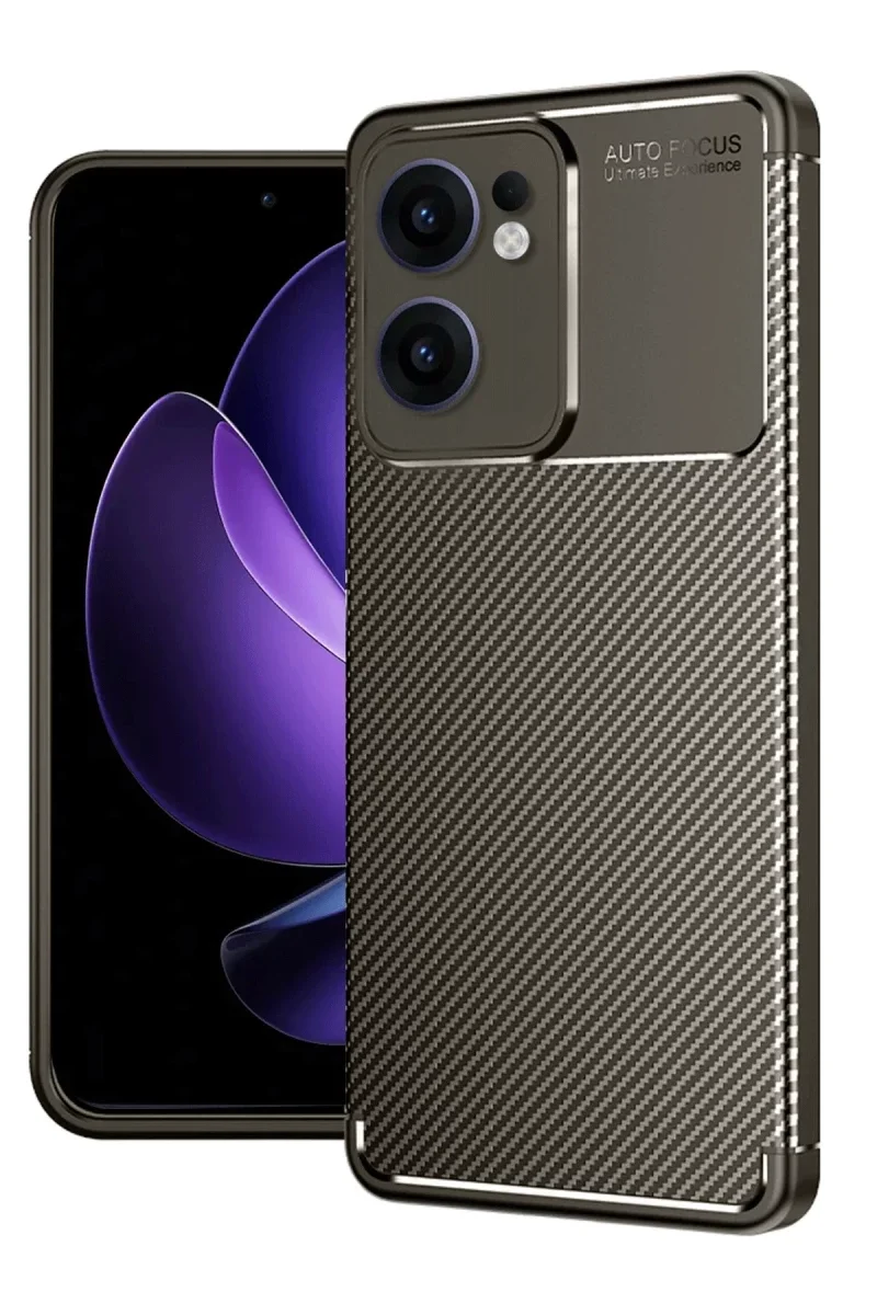 Oppo Reno 13F Kılıf Auto Focus Karbon Kapak - Kahverengi