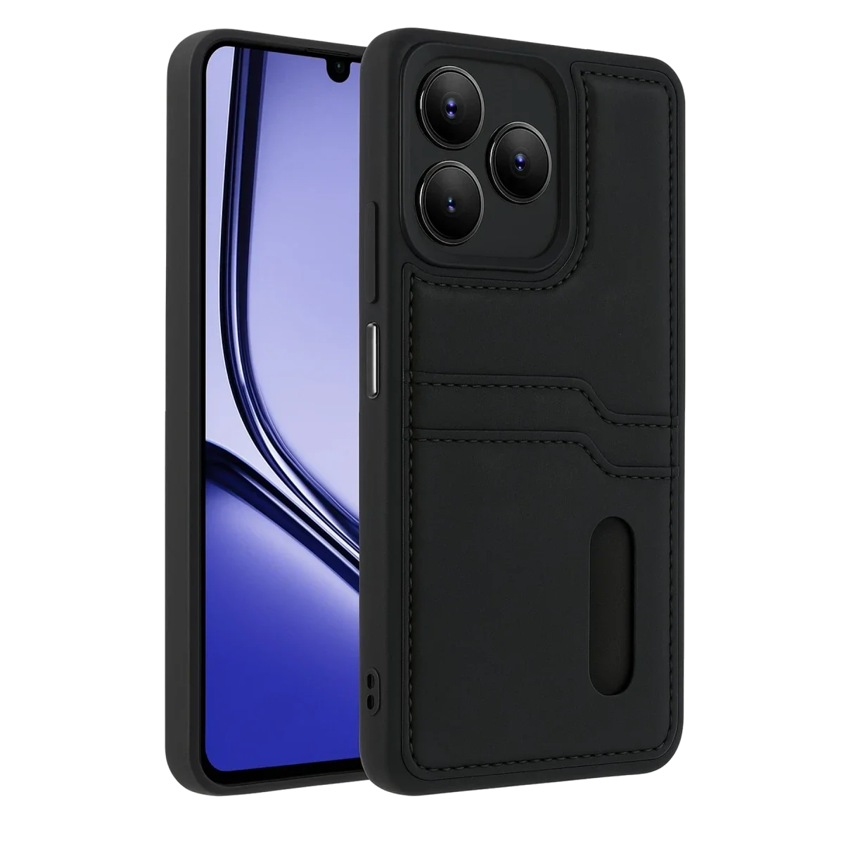 Realme Note 50 4G Kılıf Sara Kartvizitli Deri Kılıf - Siyah