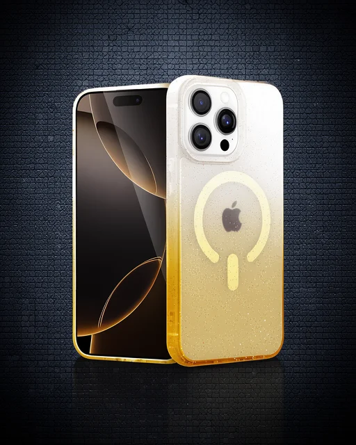 Apple İphone 15 Pro Pummel Shiny Magsafe Kapak - Gold