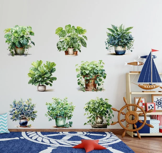 Saksılı Çiçek Tasarımlı 8li Sticker görsel 3