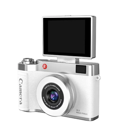 4K Çantalı Dijital Retro Video Kamera 48MP 16X Zoom Işıklı (32GB) Kart Dijital Fotoğraf Makinesi Beyaz görsel 2
