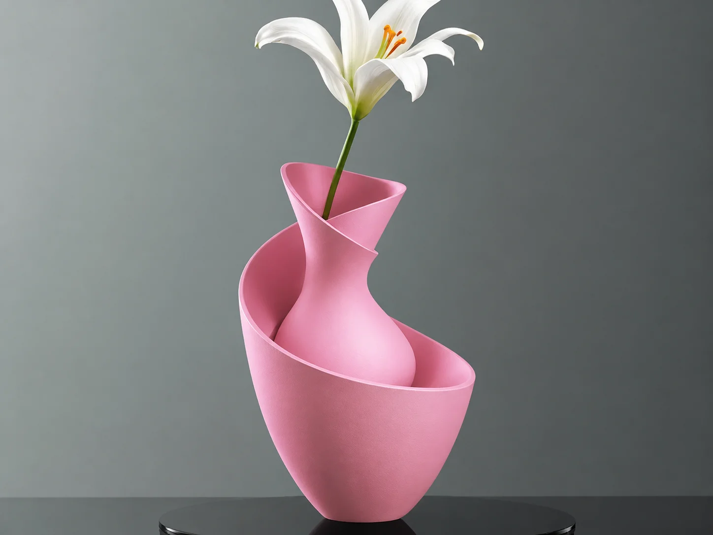 3D Baskı Bold Vazo - Akışkan Formlu Dekoratif Vazo-Pembe