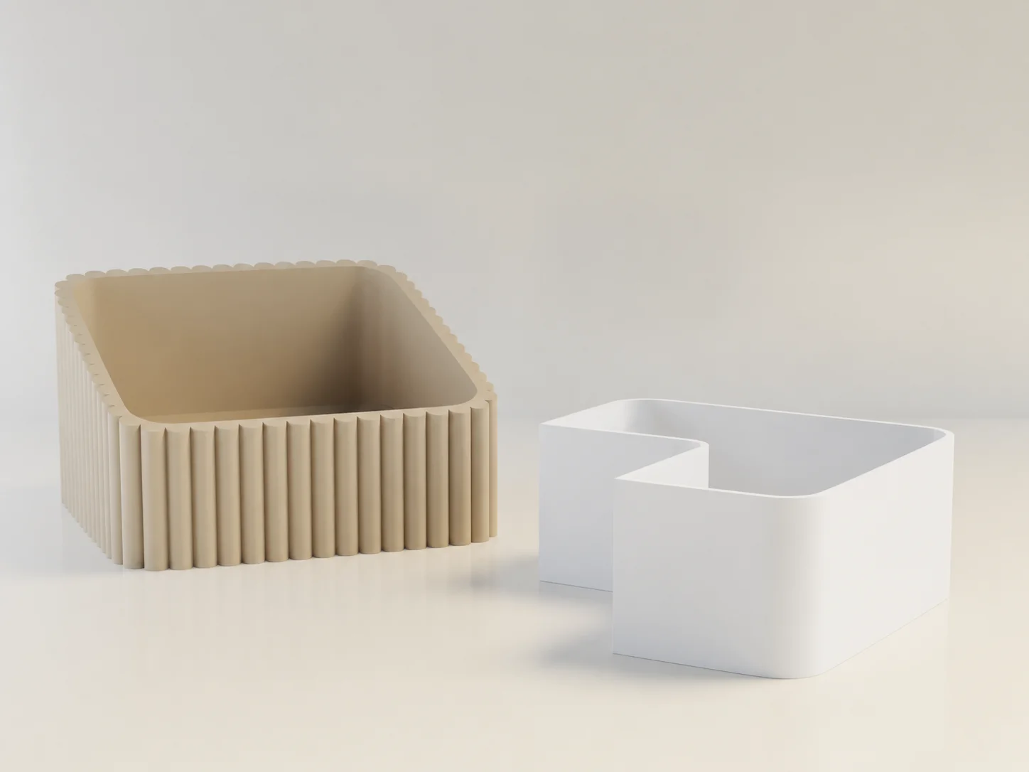 3D Baskı Fıstık Kasesi - Çift Hazneli Kabuk Ayırıcı Sunum Kasesi - Bej Beyaz görsel 2
