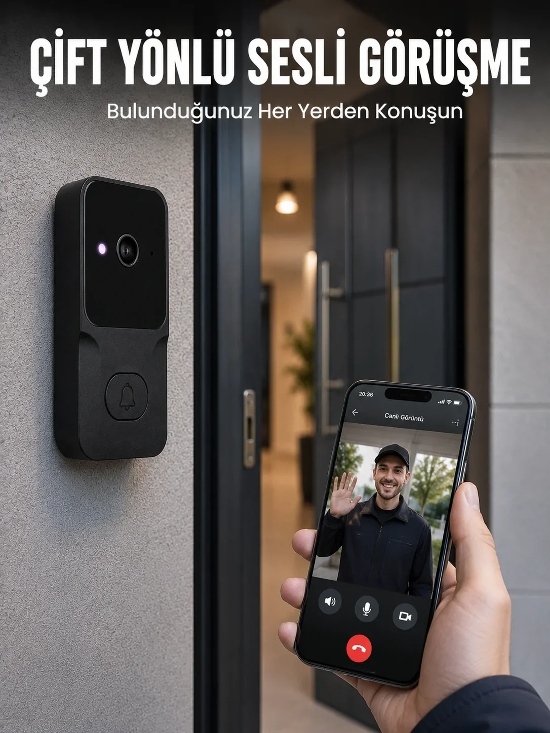 Wi-Fi Bağlantılı Akıllı Kapı Zili Telefon Kontrollü HD Güvenlik Siste