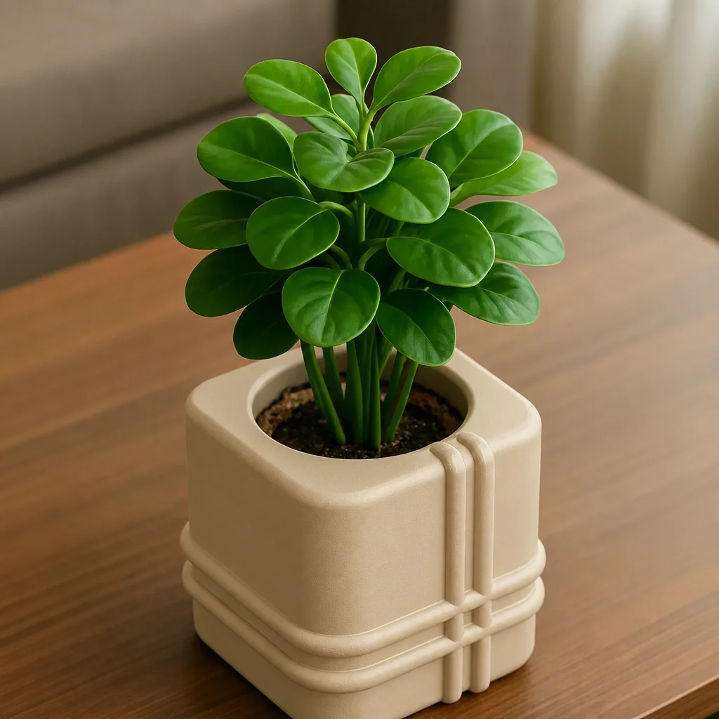 3D Baskı Square Planter - Izgara Desenli Küp Saksı-Bej görsel 3