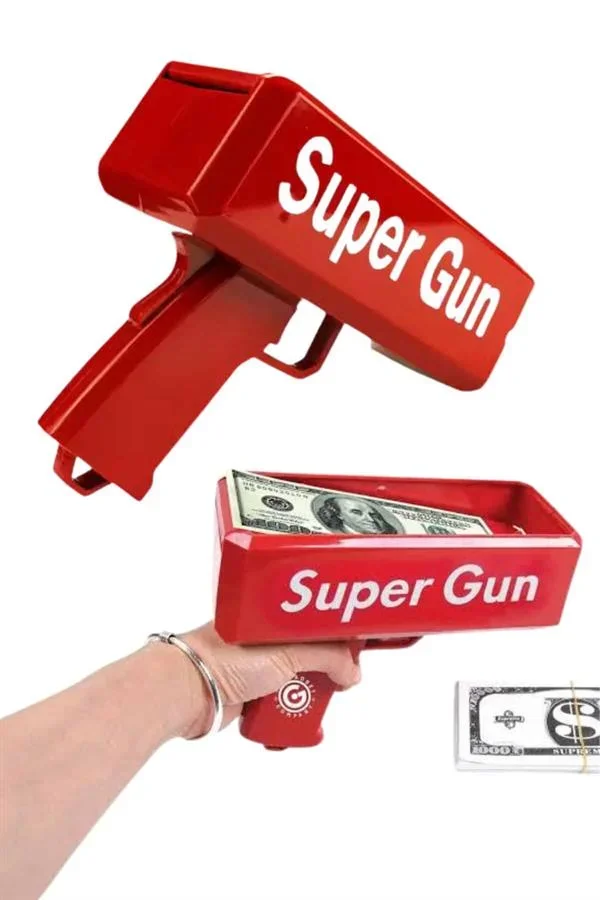 Kırmızı Parti Oyuncağı Para Saçma Fırlatma Tabancası Makinesi Super Money görsel 4