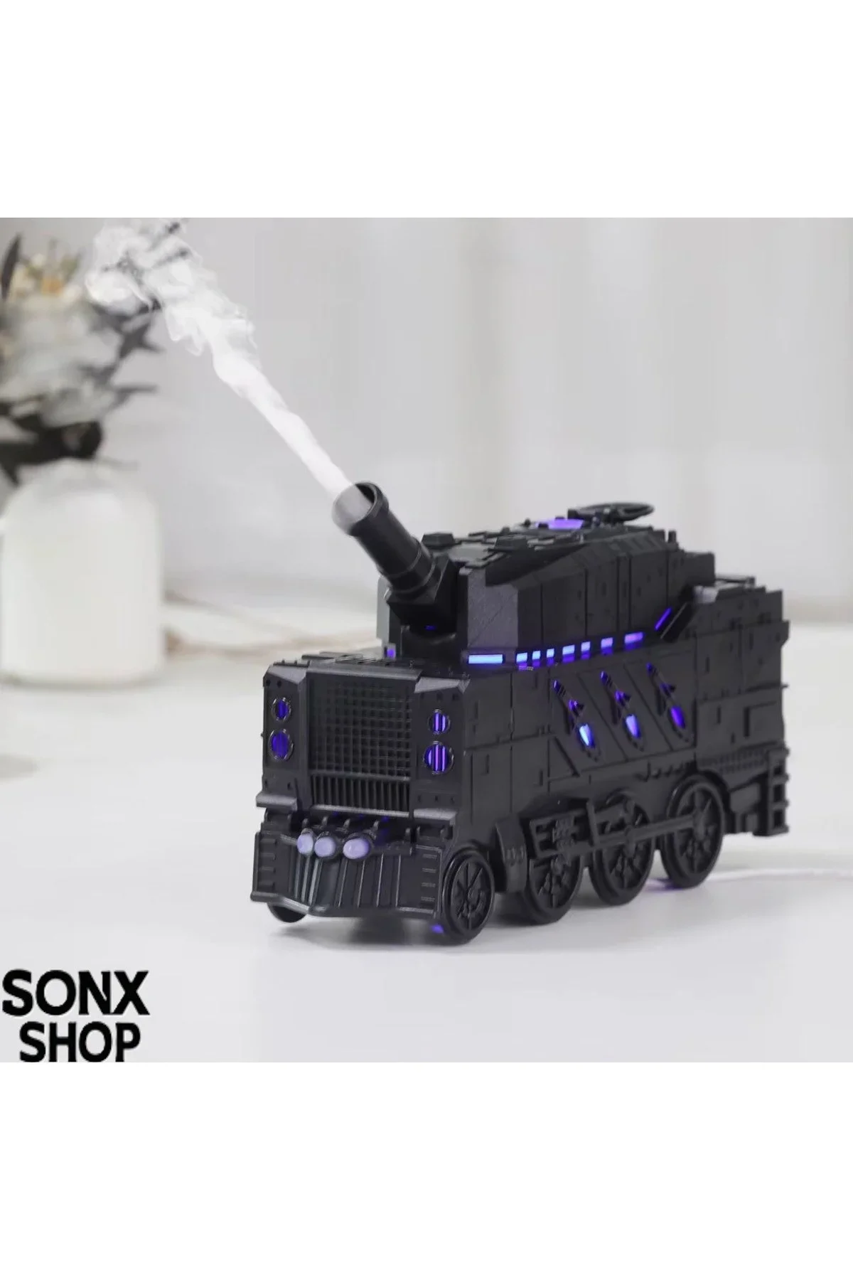 Buhar Efektli Zırhlı Tren Tasarımlı Aromaterapi Hava Nemlendirici – LED Işıklı, Sessiz ve USB Şarjlı görsel 2