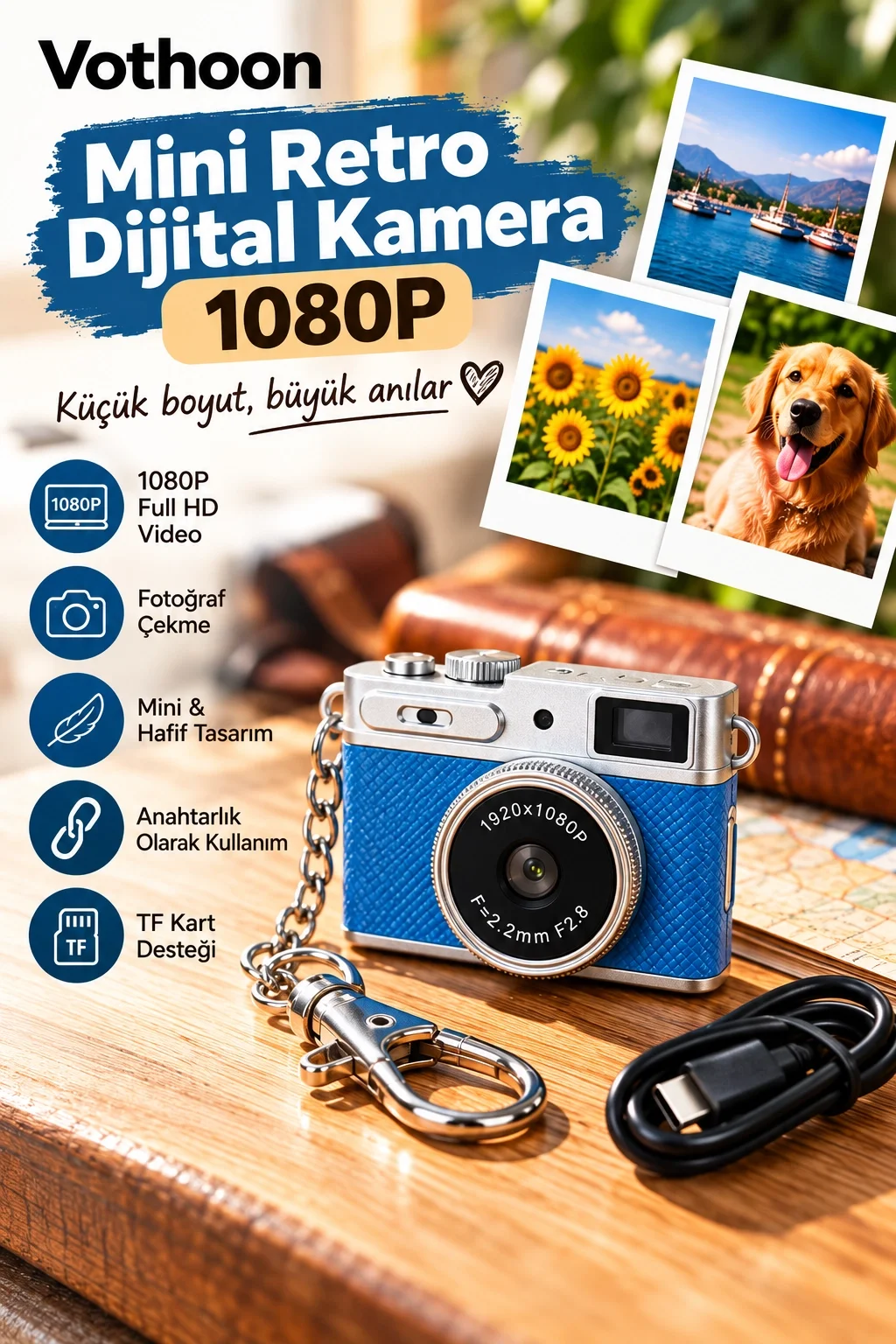 Mini Retro Dijital Kamera 1080P Full HD Fotoğraf & Video Çekimi LCD Ekran Mini Kamera TF Kart Destekli görsel 2