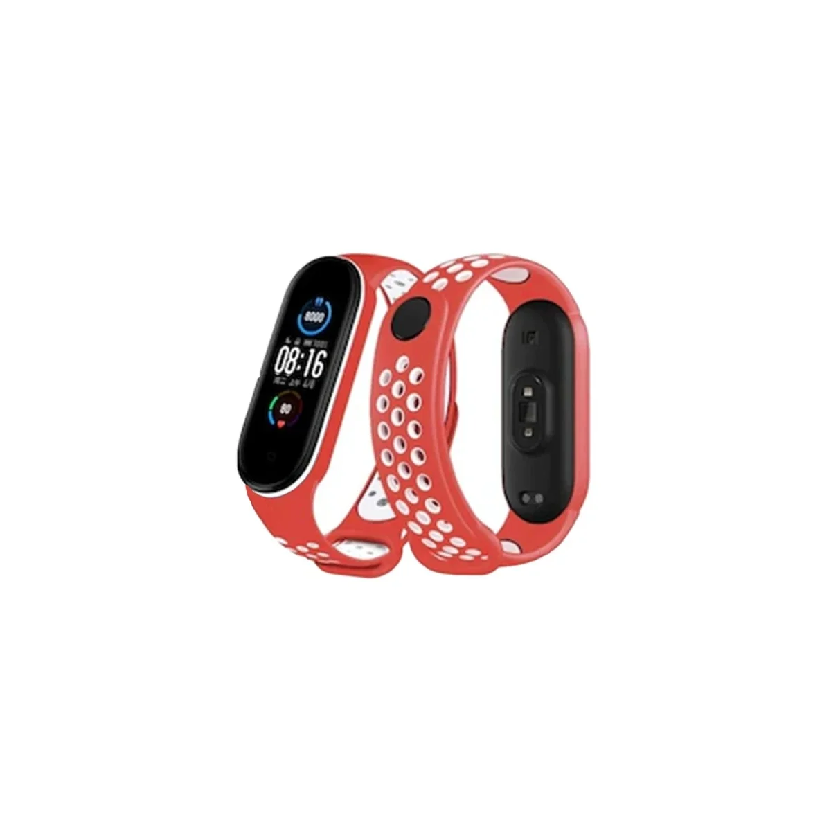 Xiaomi Mi Band 6 Spor Delikli Kordon - Kırmızı-Beyaz