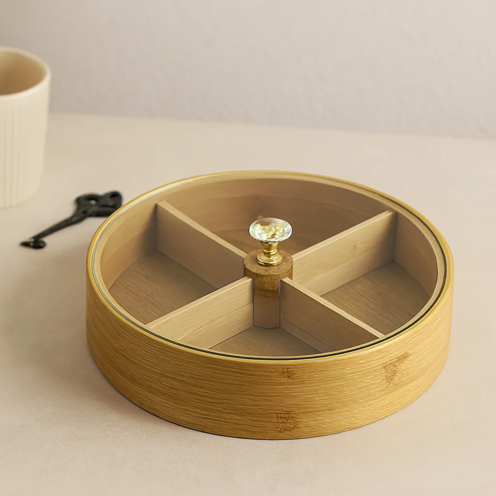 Bambu 4 Bölmeli Kapaklı Servis Sunum Kutusu 22 cm
