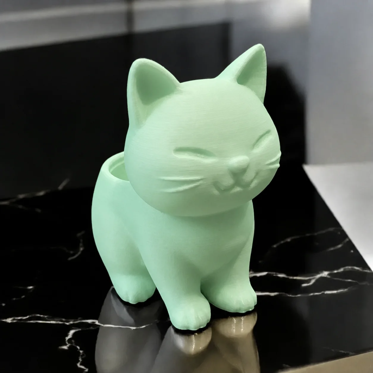 3D Baskı Sevimli Kedi Saksı - Figürlü Sukulent Saksısı-Mint görsel 2