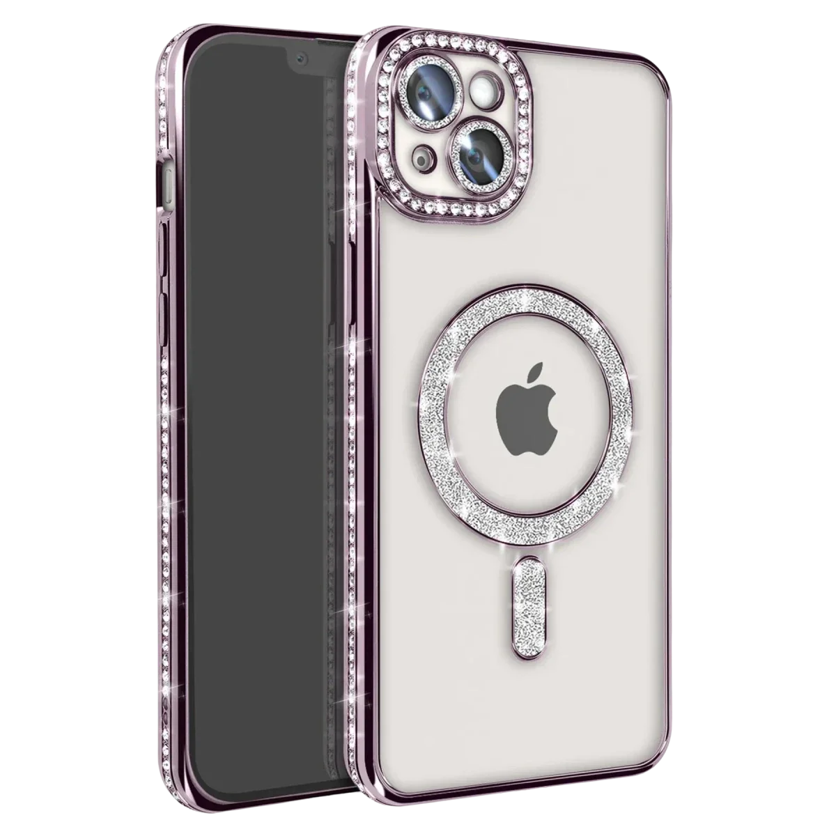 Apple iPhone 15 Kılıf Joke Simli Magneticsafe Kılıf - Derin Mor