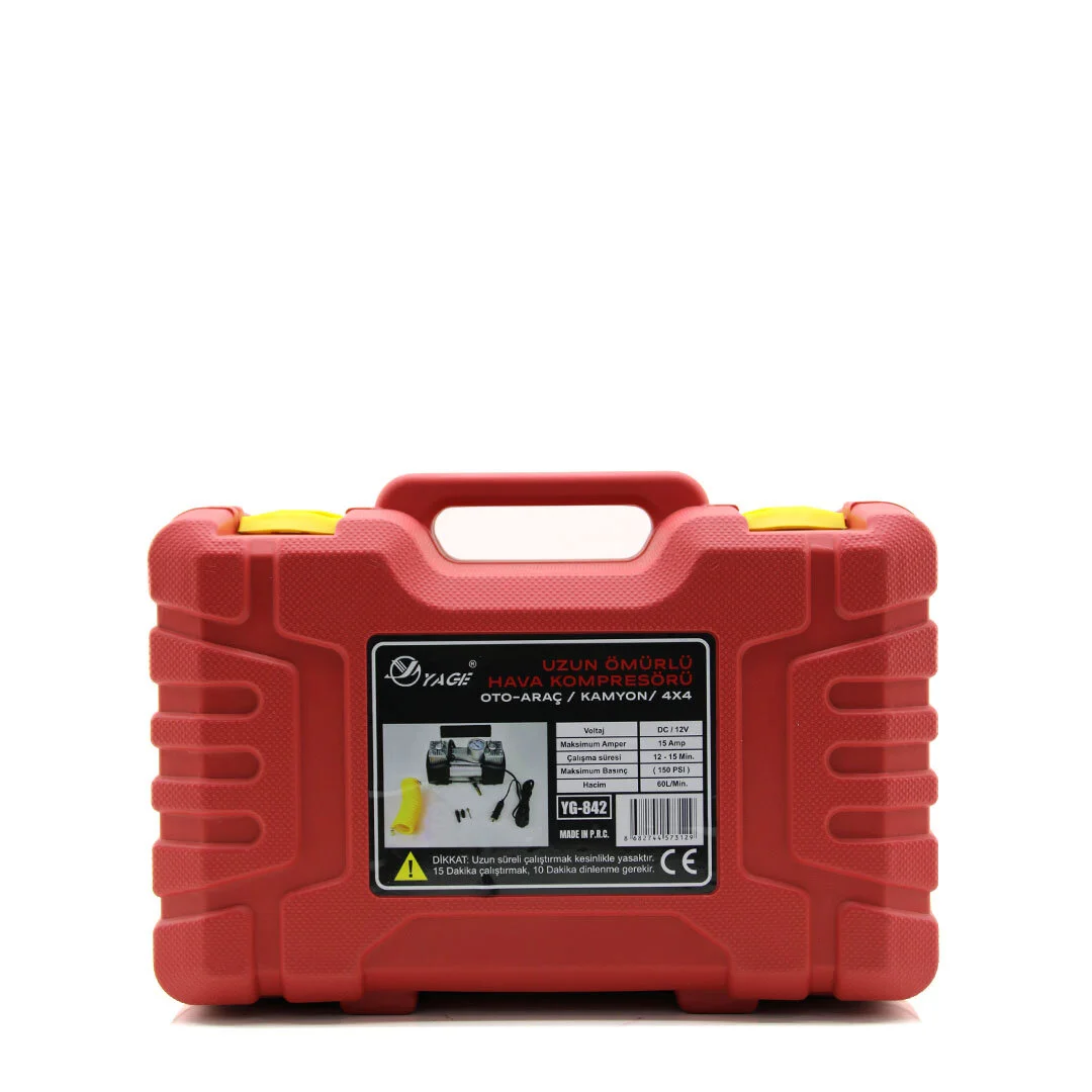 ÇİFT SİLİNDİR OTO - ARAÇ HAVA KOMPRESÖRÜ DC/12V - 23Amp - 150PSI FENERLİ BAR GÖSTERGELİ görsel 3