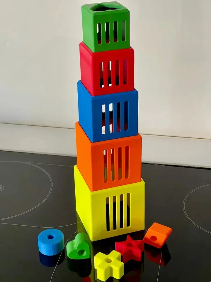 3D Baskı Kafesli Şekil Kutuları İç İçe Geçme Seti - Renkli Şekil Sıralama ve Yığma Kutuları, Boyut/Şekil Öğretim Materyali görsel 2