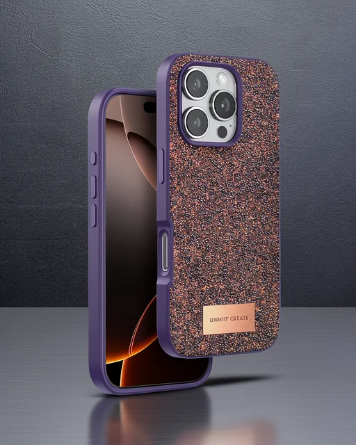 Onegif Apple İphone 16 Pro Max Bright Simli Kapak - Derin Mor