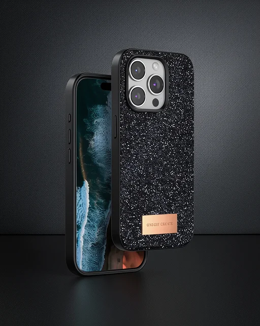 Onegif Apple İphone 15 Pro Max Bright Simli Kapak - Siyah