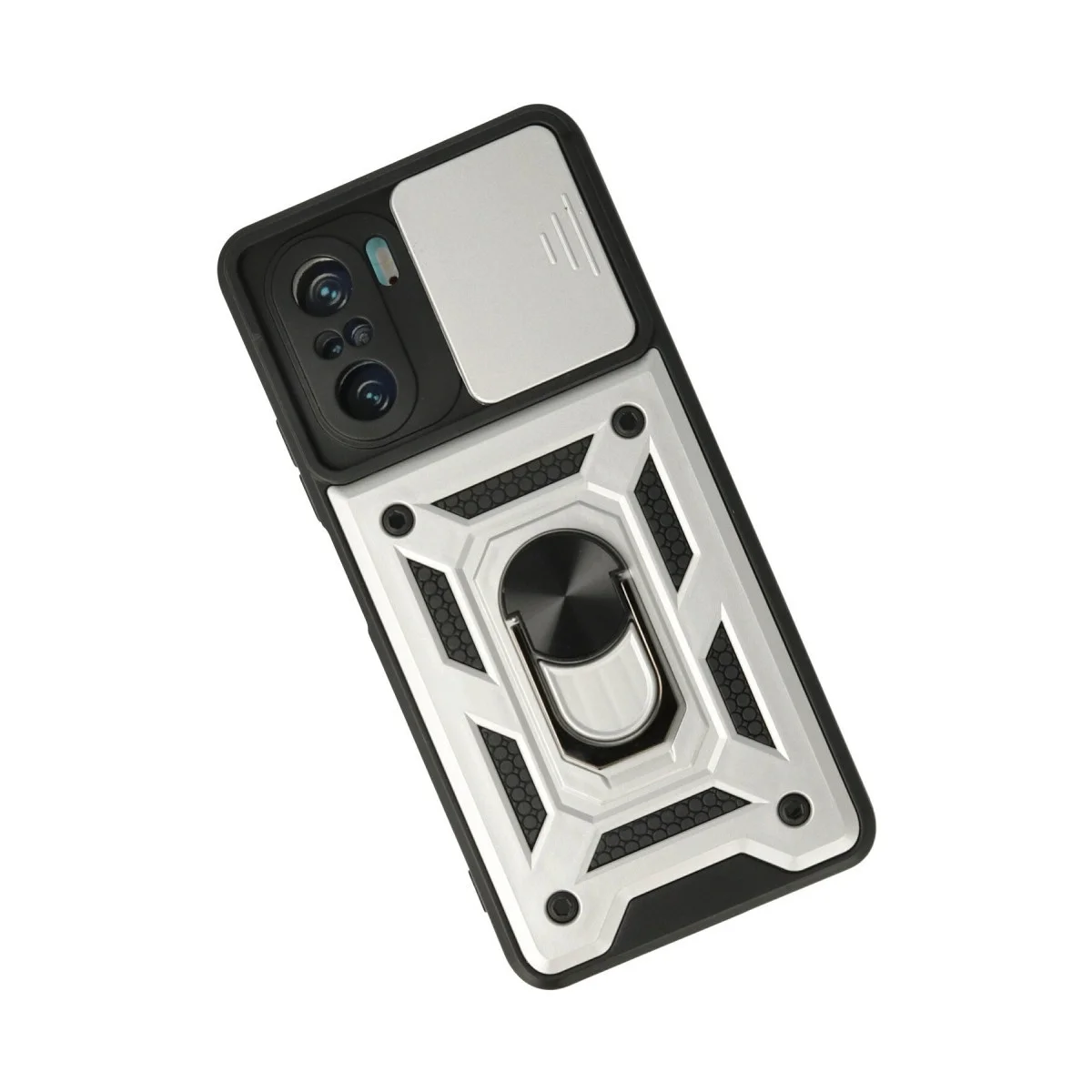 Xiao Poco F3 Kılıf Pars Lens Yüzüklü Silikon - Gümüş görsel 2