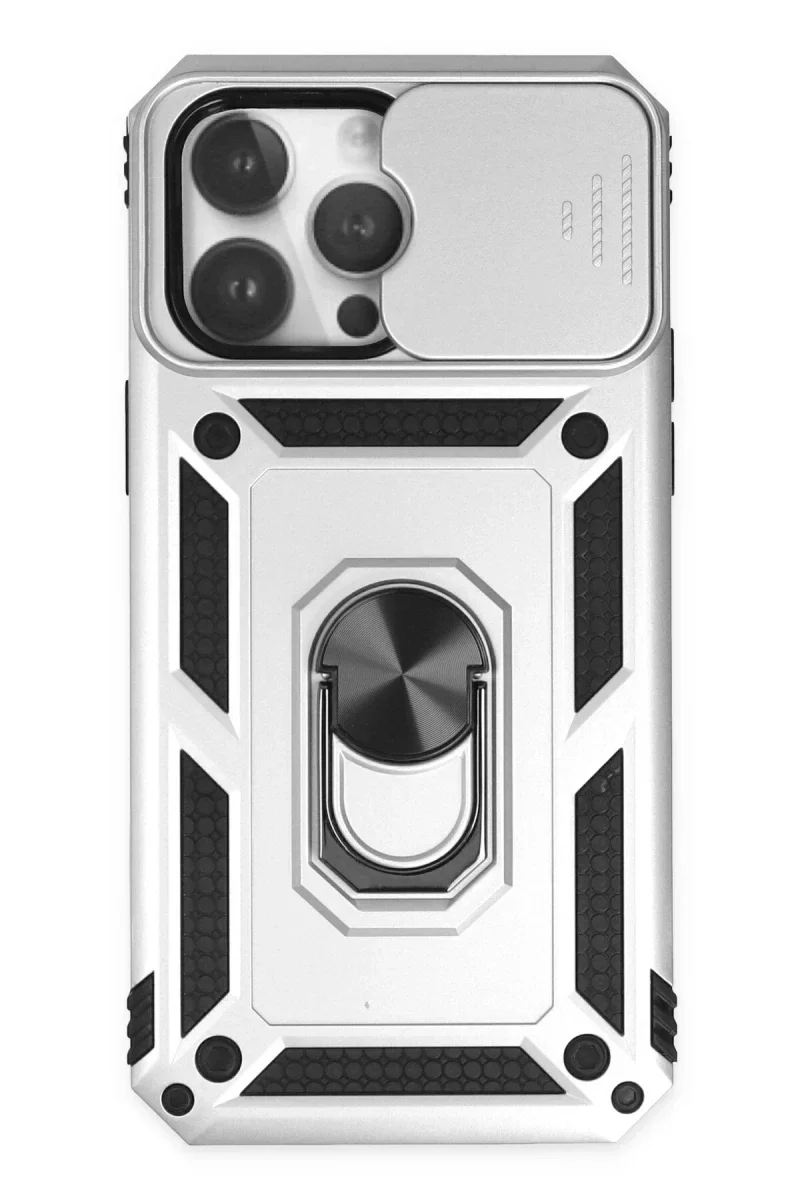 Apple iPhone 14 Pro Kılıf Pars Lens Yüzüklü Silikon - Gümüş