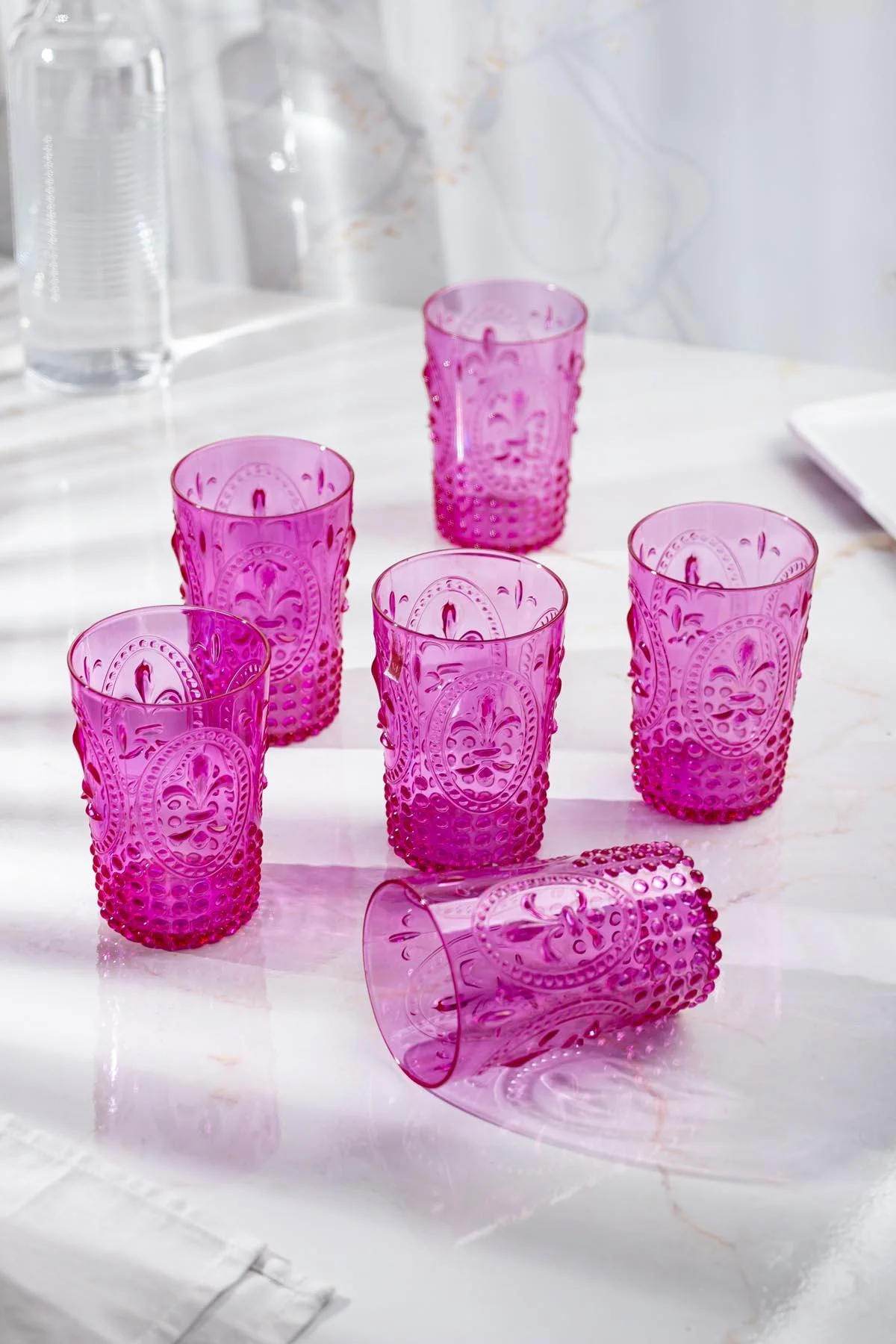 Akrilik Pembe 6'lı Kısa Bardak & Su Meşrubat Kahve Yanı Bardağı 400 ml ( Cam Değildir ) görsel 2