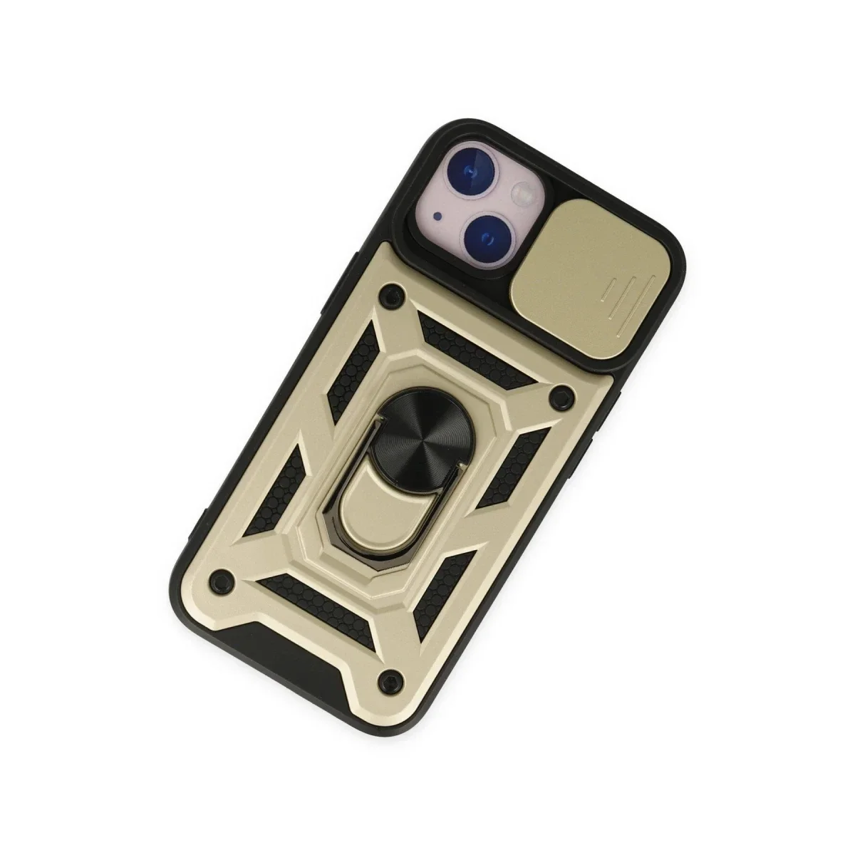 Apple iPhone 14 Kılıf Pars Lens Yüzüklü Silikon - Gold görsel 3