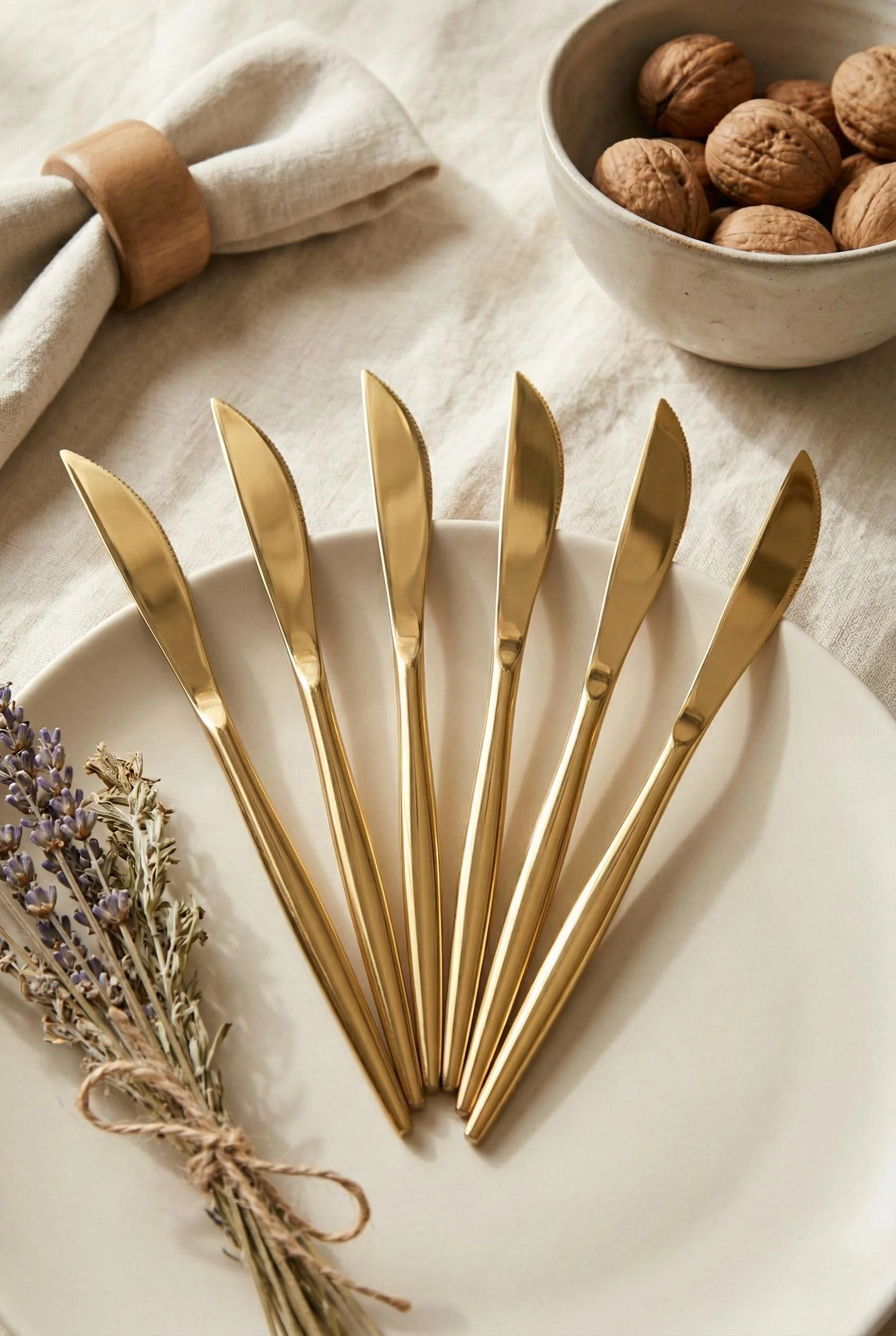 6'lı Lüks Gold Paslanmaz Çelik Yemek Bıçağı Seti (21 cm) görsel 2
