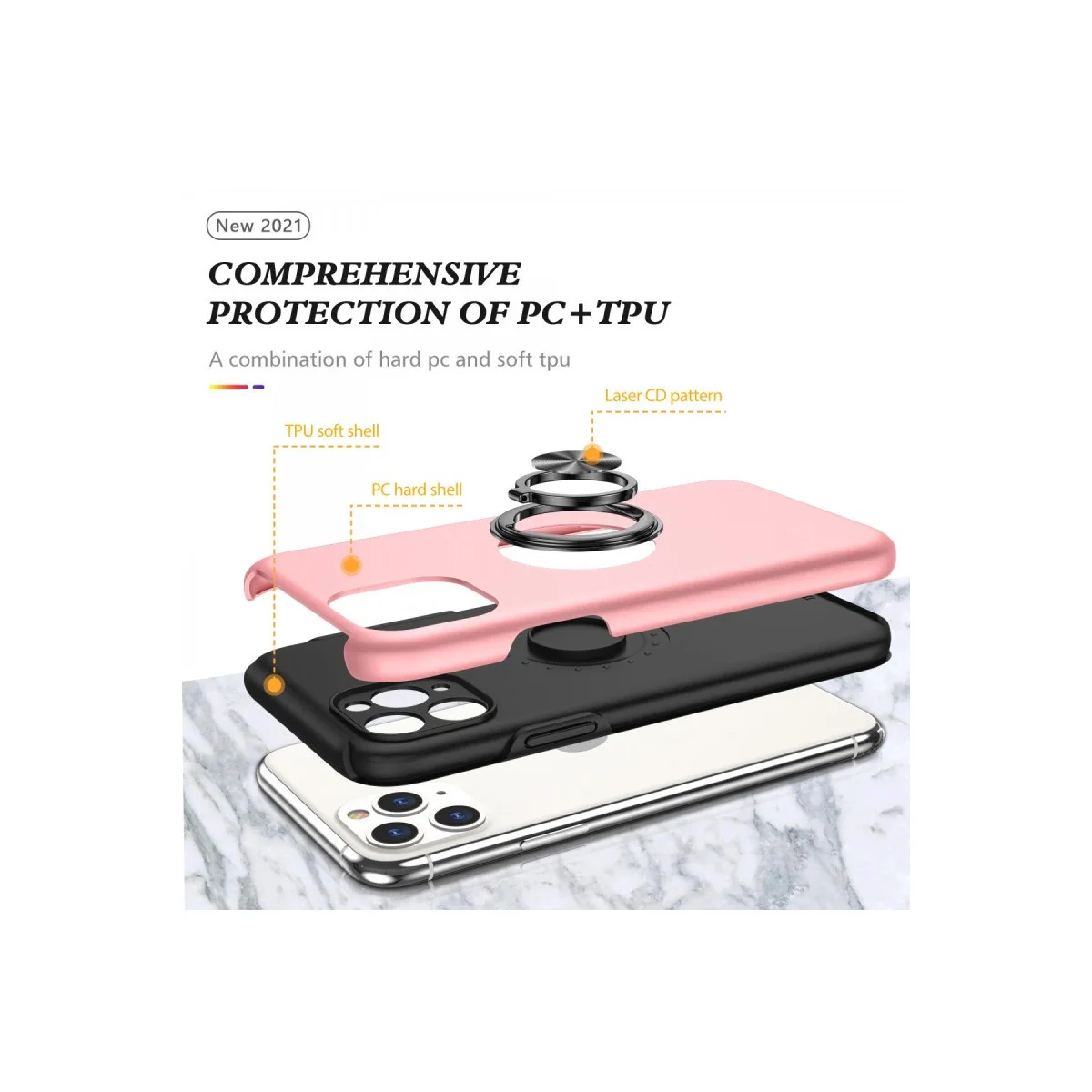 Apple İphone 11 Pro Max Kılıf Elit Yüzüklü Kapak - Pembe görsel 2