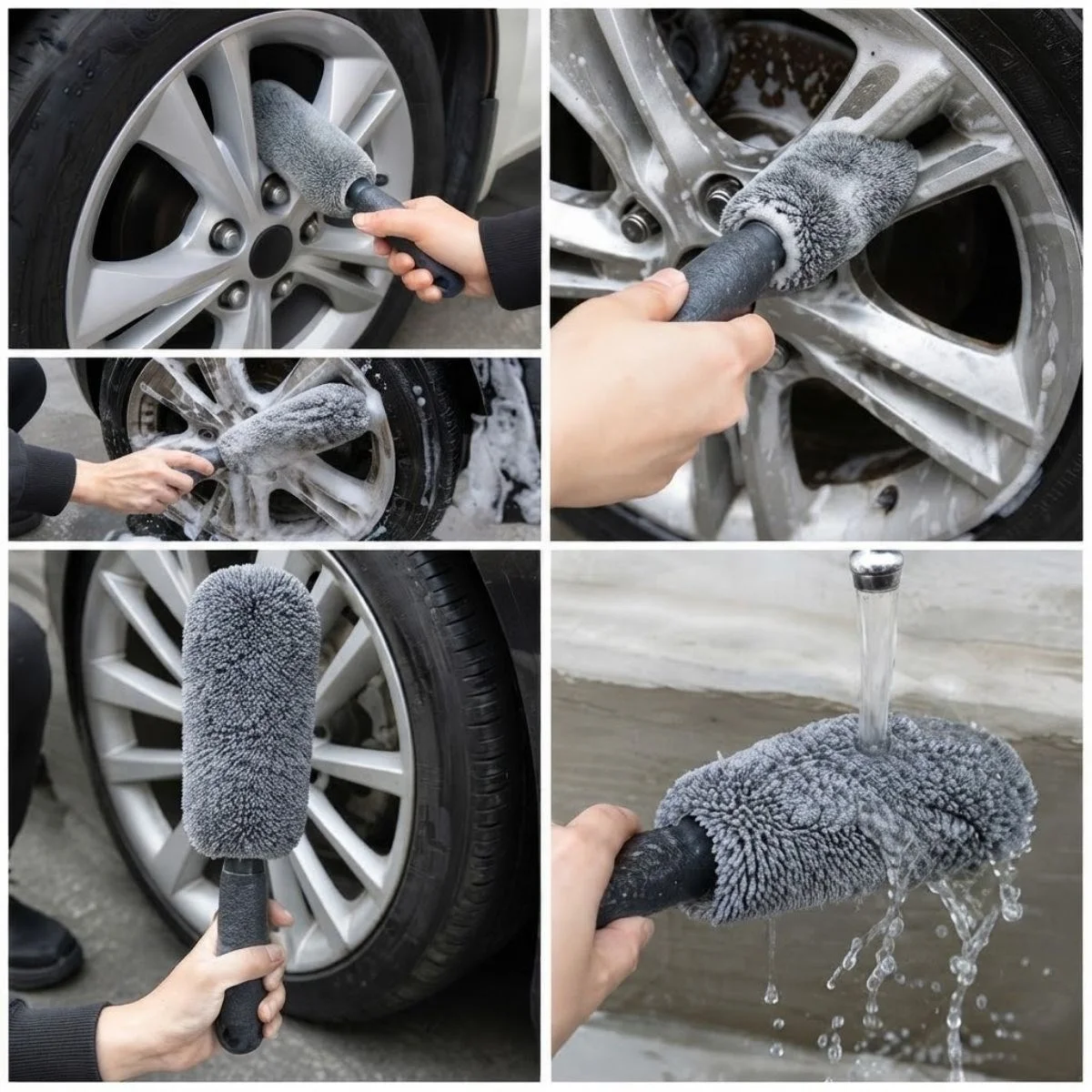 Mikrofiber Jant Temizleme Fırçası Yumuşak Çizmez Saplı Araba Motosiklet Lastik Yıkama Bakım Süngeri görsel 4