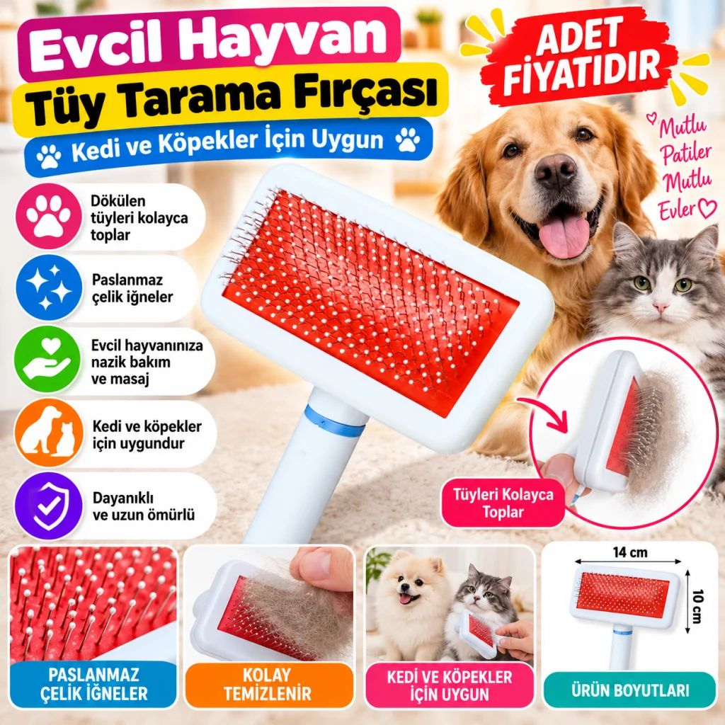 Paslanmaz Evcil Hayvan Kedi Köpek Tüy Tarama Toplama Fırçası Kolay Temizlenir Bakım Aleti(adet fiyatıdır)