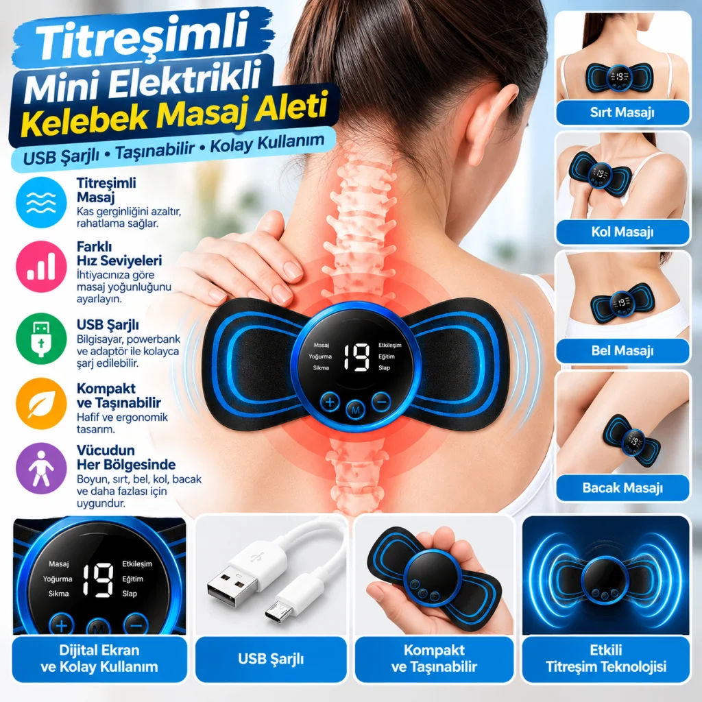 Titreşimli USB Şarj Aletli Mini Elektrikli Kelebek Masaj Aleti