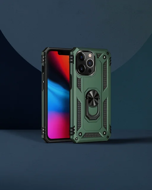 Apple İphone 13 Pro Max Kılıf Sofya Yüzüklü Silikon Kapak - Yeşil