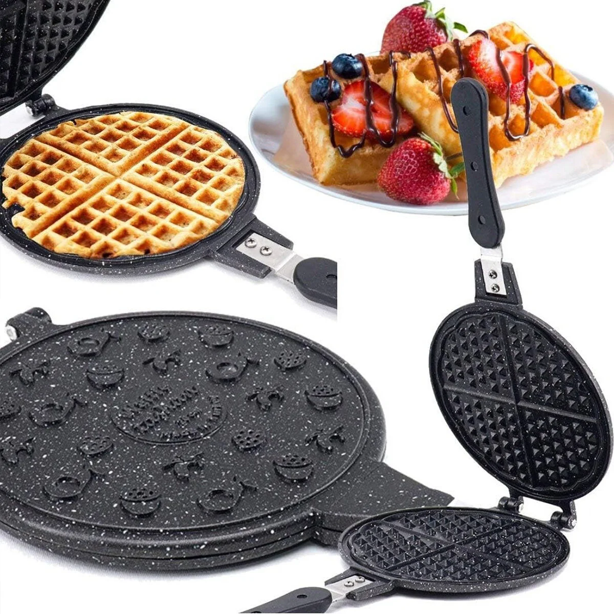 20CM Granit Döküm Waffle Tava Bakalit Sap görsel 2