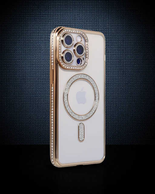 Apple İphone 14 Pro Kılıf Joke Simli Magneticsafe Kılıf - Gold