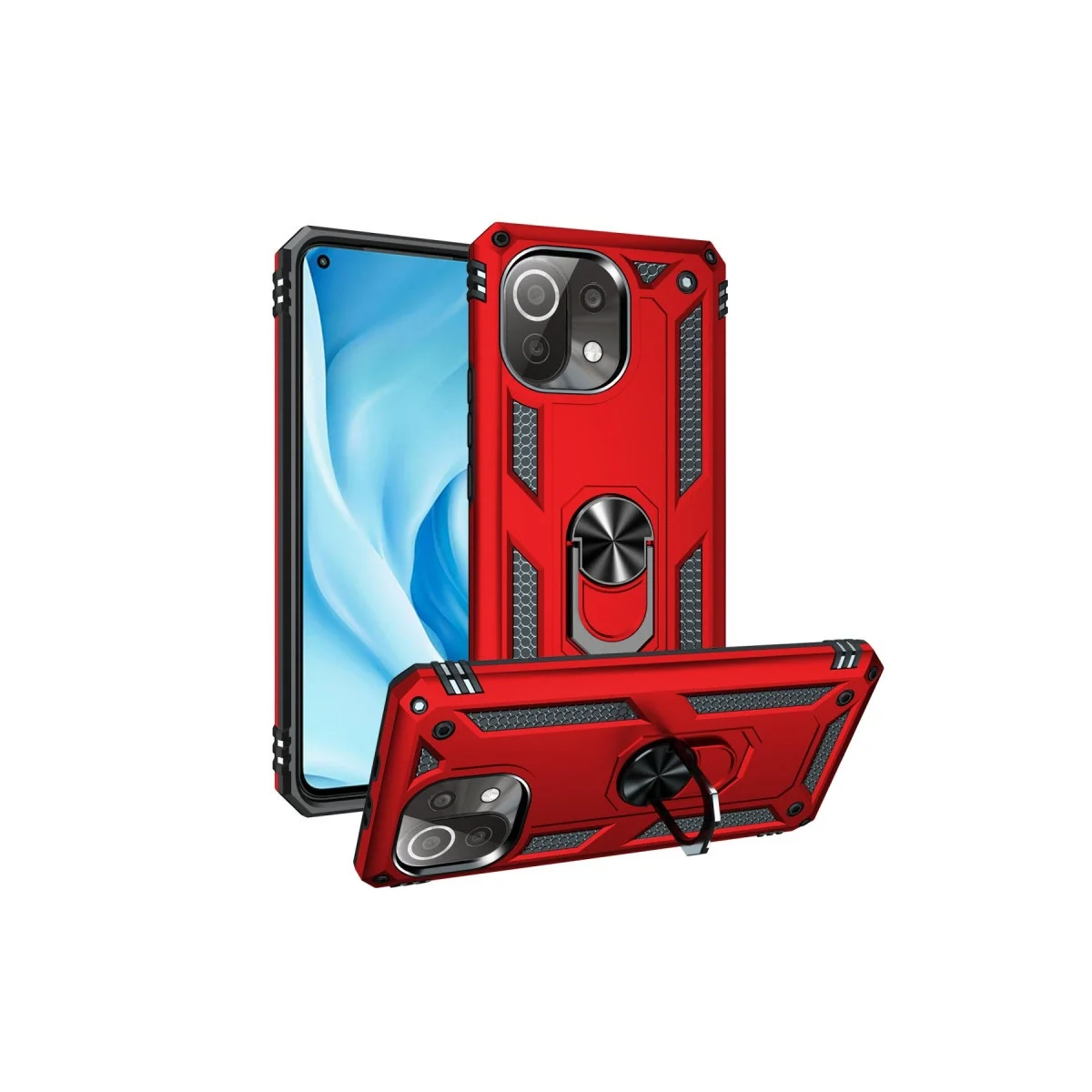 Xiaomi Mi 11 Lite Kılıf Sofya Yüzüklü Silikon Kapak - Kırmızı görsel 2
