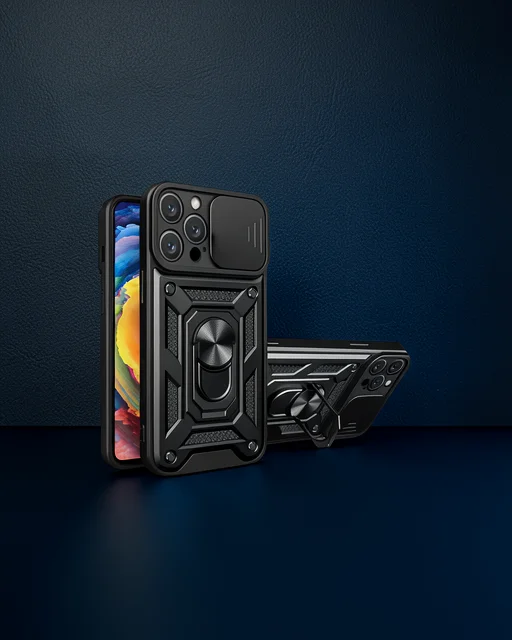 Apple İphone 16 Pro Max Kılıf Pars Lens Yüzüklü Silikon - Siyah
