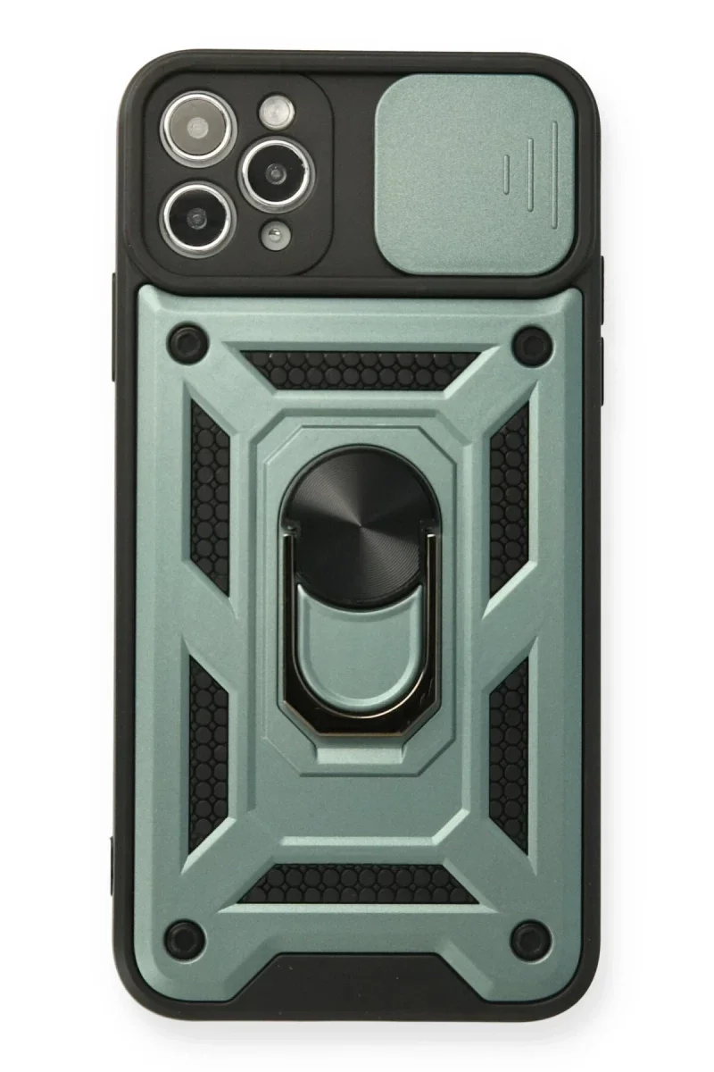 Apple iPhone 11 Pro Max Kılıf Pars Lens Yüzüklü Silikon - Yeşil