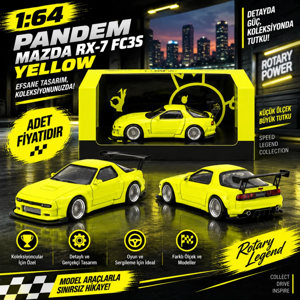 1/64 Pandem Mazda RX-7 FC3S Yellow (adet fiyatıdır)