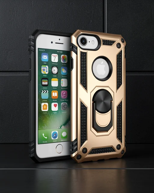 Apple İphone 7 Kılıf Sofya Yüzüklü Silikon Kapak - Gold